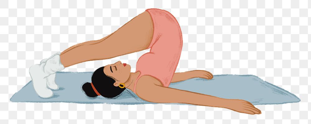 Woman png doing yoga sticker, wellness illustration, transparent background