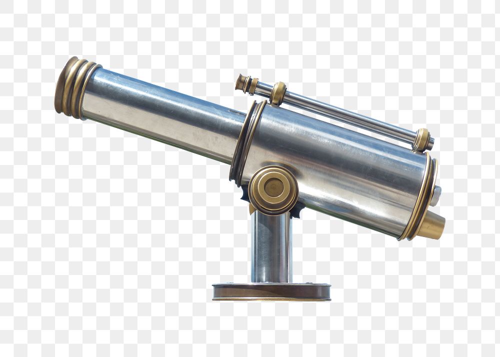 Silver telescope png sticker, transparent background