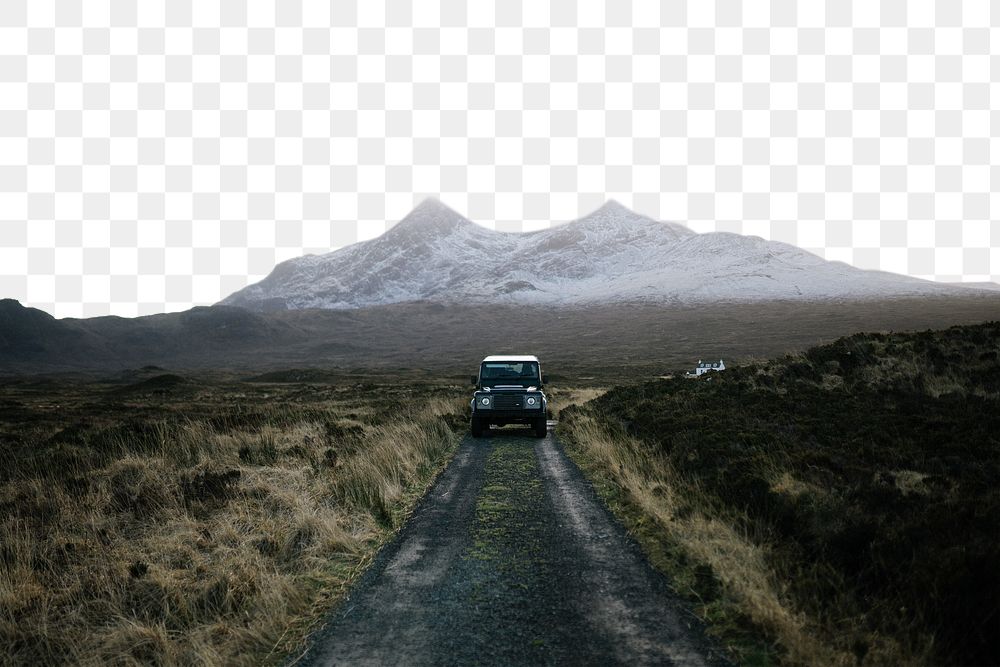 PNG mountain driving landscape border, transparent background