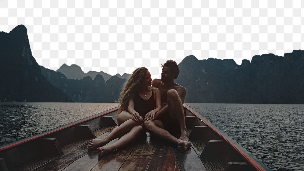 PNG couple lake boating border, transparent background