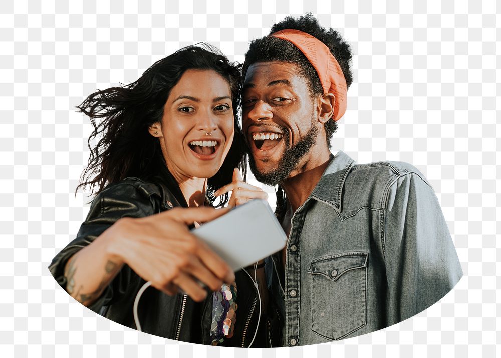Couple taking selfie png sticker, transparent background