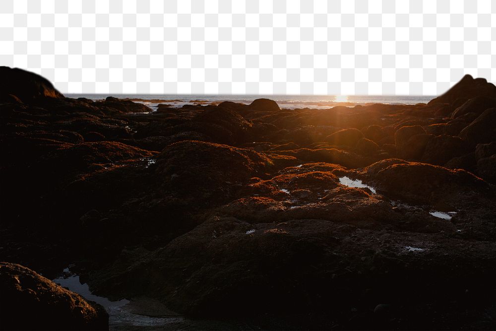 PNG beach sunset border, transparent background