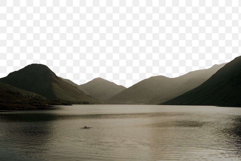PNG mountain & lake landscape border, transparent background