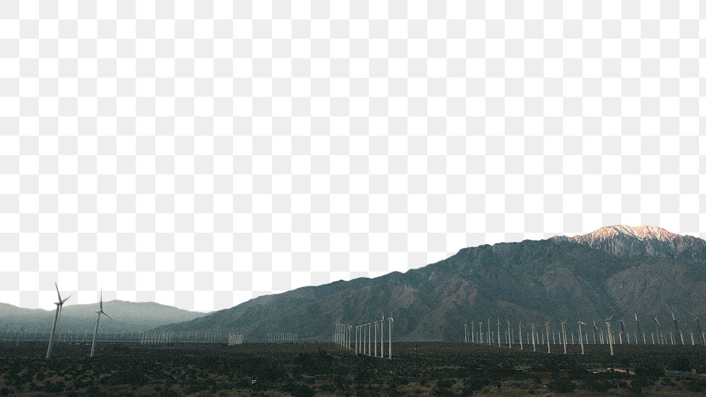 PNG mountain & wind farm border, transparent background