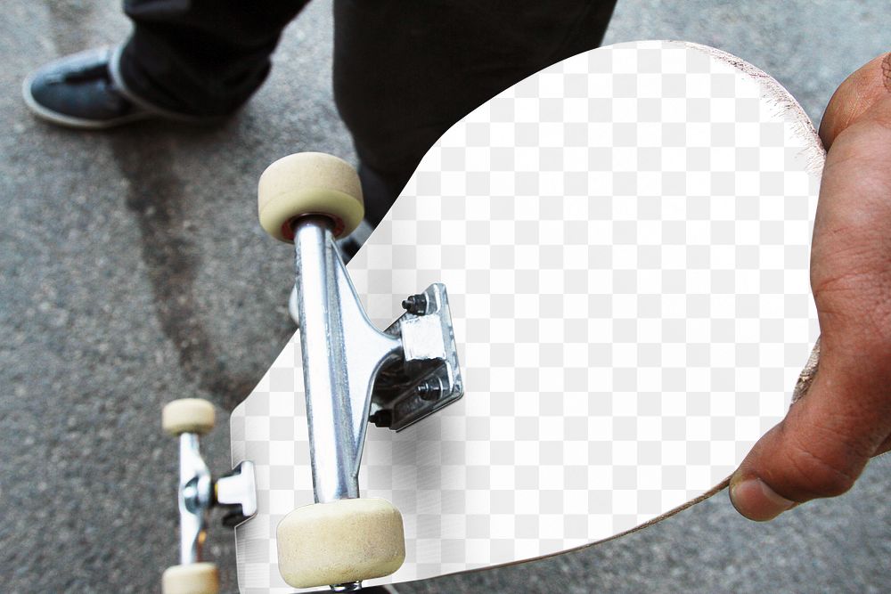 Overhead skateboard png mockup, transparent design