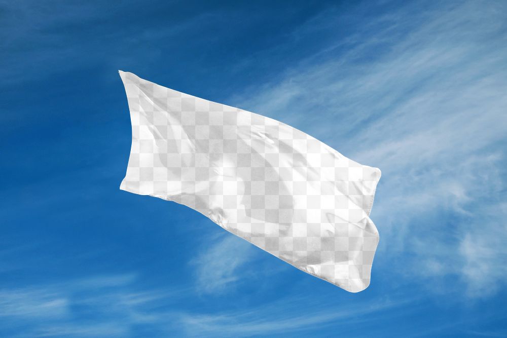 Flag in blue sky png mockup, transparent design