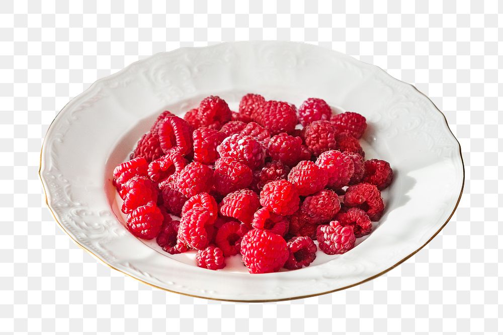 Red raspberries png, transparent background