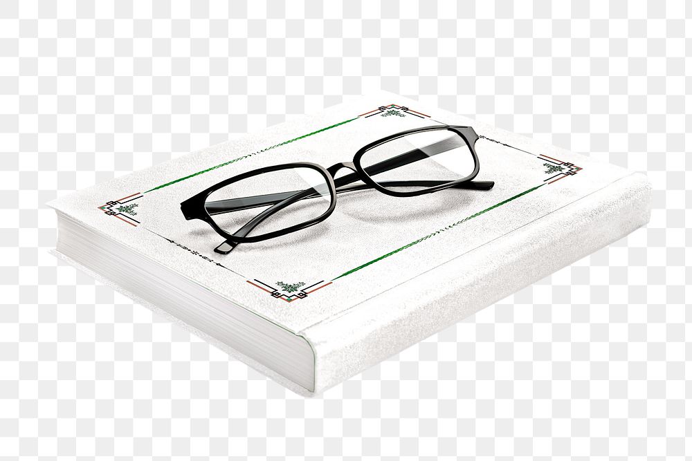 Glasses and book png, isolated object, transparent background
