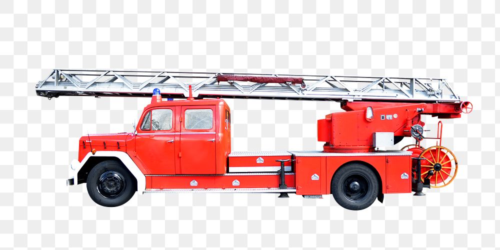 Png red fire truck, isolated object, transparent background