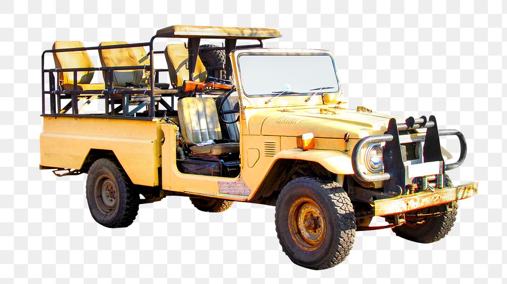 Png yellow safari car, isolated object , transparent background