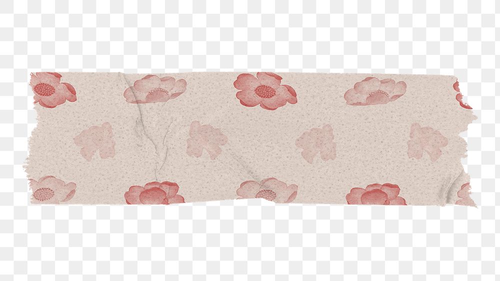 Pink flower washi tape png, transparent background