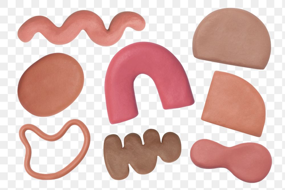 PNG abstract clay shape set for kids, transparent background