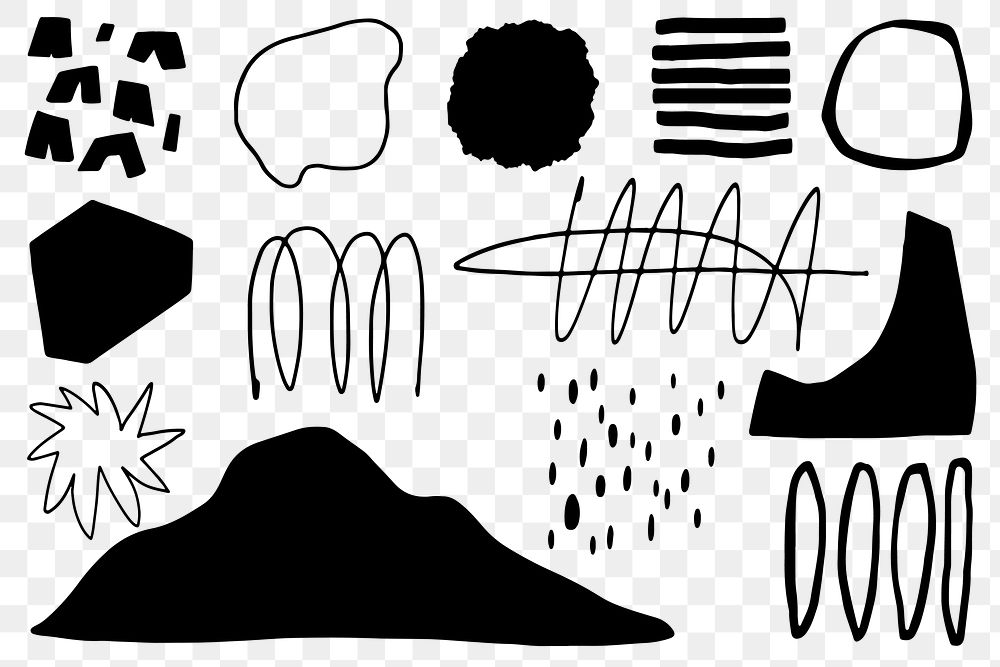 Creative doodle png memphis set, transparent background