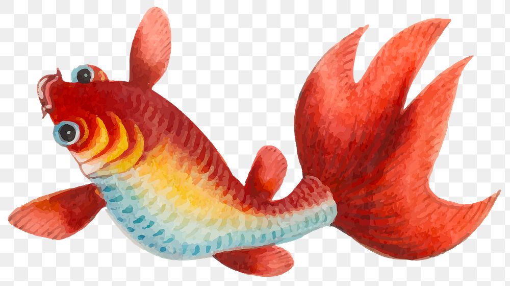 Red fish png watercolor collage element on transparent background