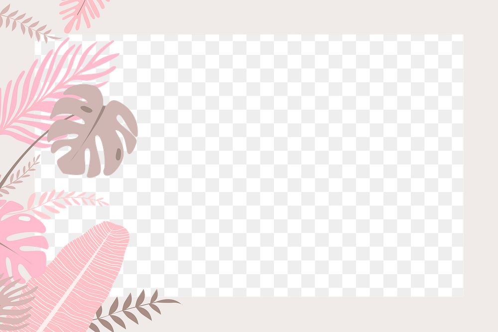Tropical leaves png pink frame, transparent background