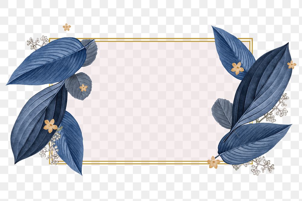 PNG blue leaf gold frame, transparent background