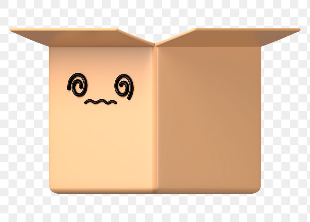 3D box png dizzy face emoticon, transparent background