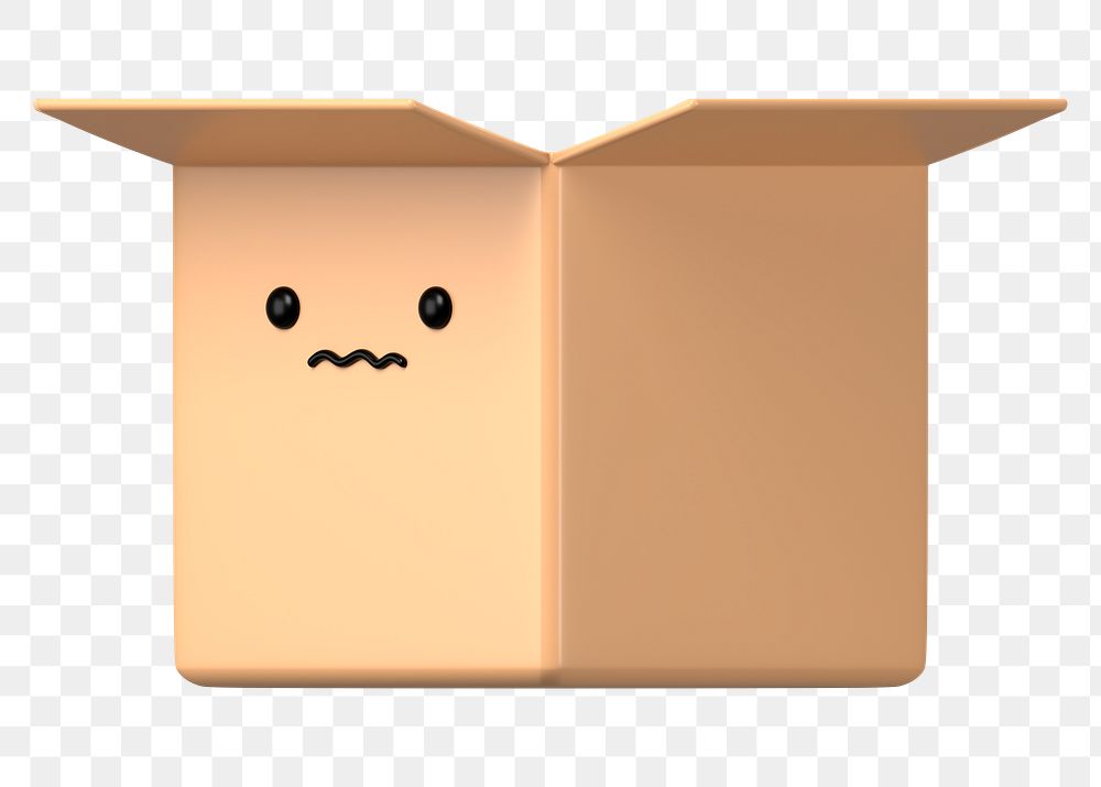 3D box png scared face emoticon, transparent background