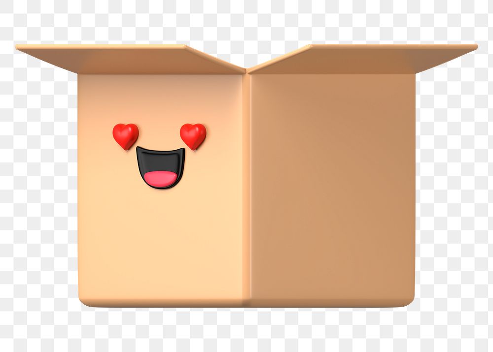 3D box png in love emoticon, transparent background