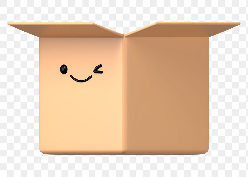 3D box png winking face emoticon, transparent background