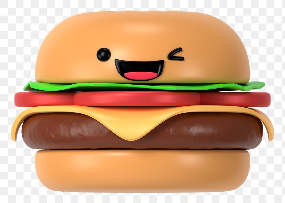 3D cheeseburger png winking face emoticon, transparent background