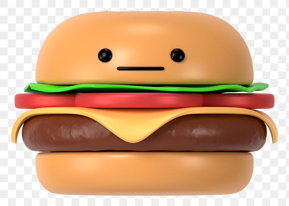 3D cheeseburger png neutral face emoticon, transparent background