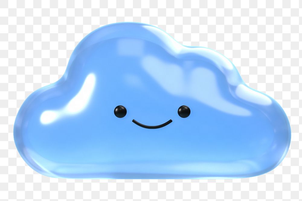 3D cloud png happy face emoticon, transparent background