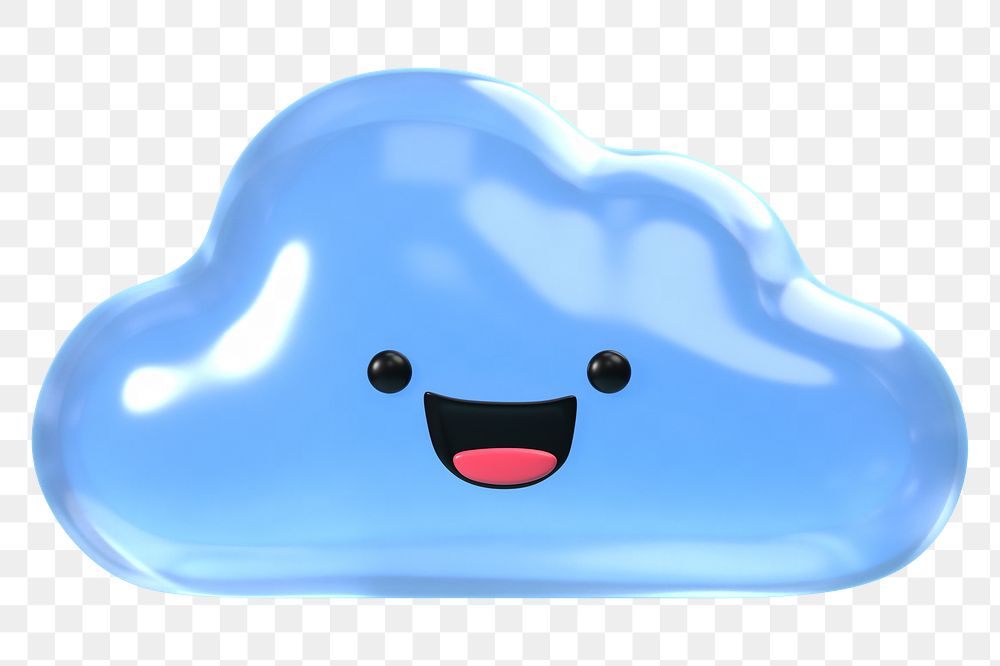 3D cloud png smiling face emoticon, transparent background