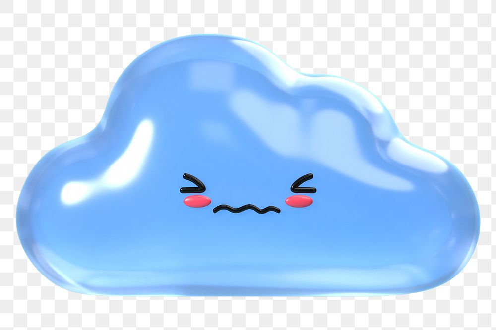 3D cloud png blushing face emoticon, transparent background