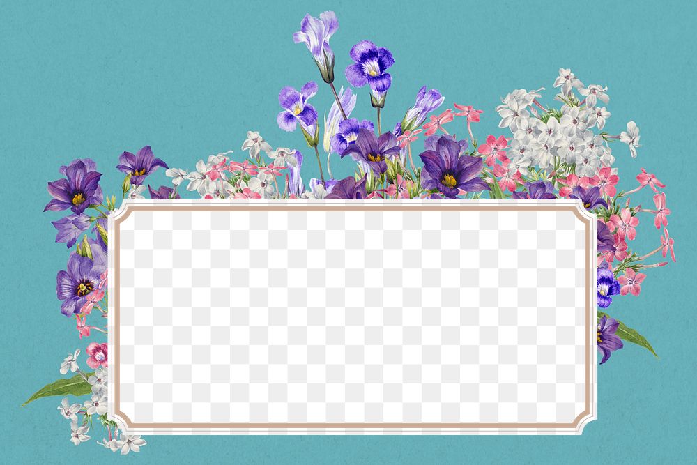 Purple flower png frame, Spring aesthetic illustration, transparent design