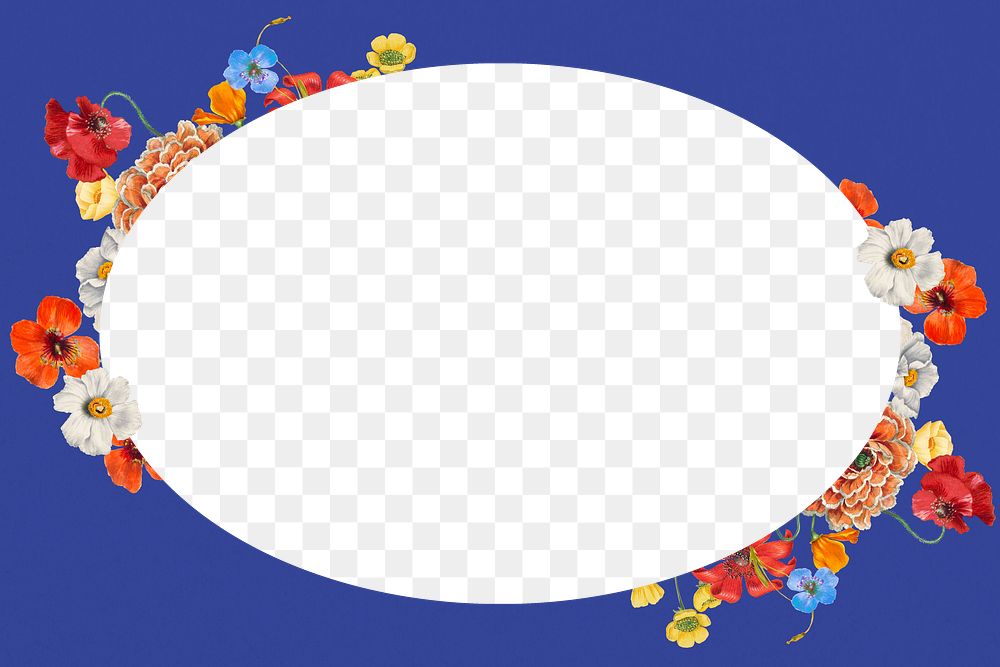 Summer floral png frame, oval shape transparent design