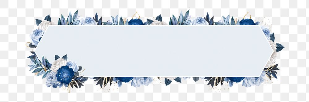 PNG Winter flower badge, blue hexagon shape design, transparent background