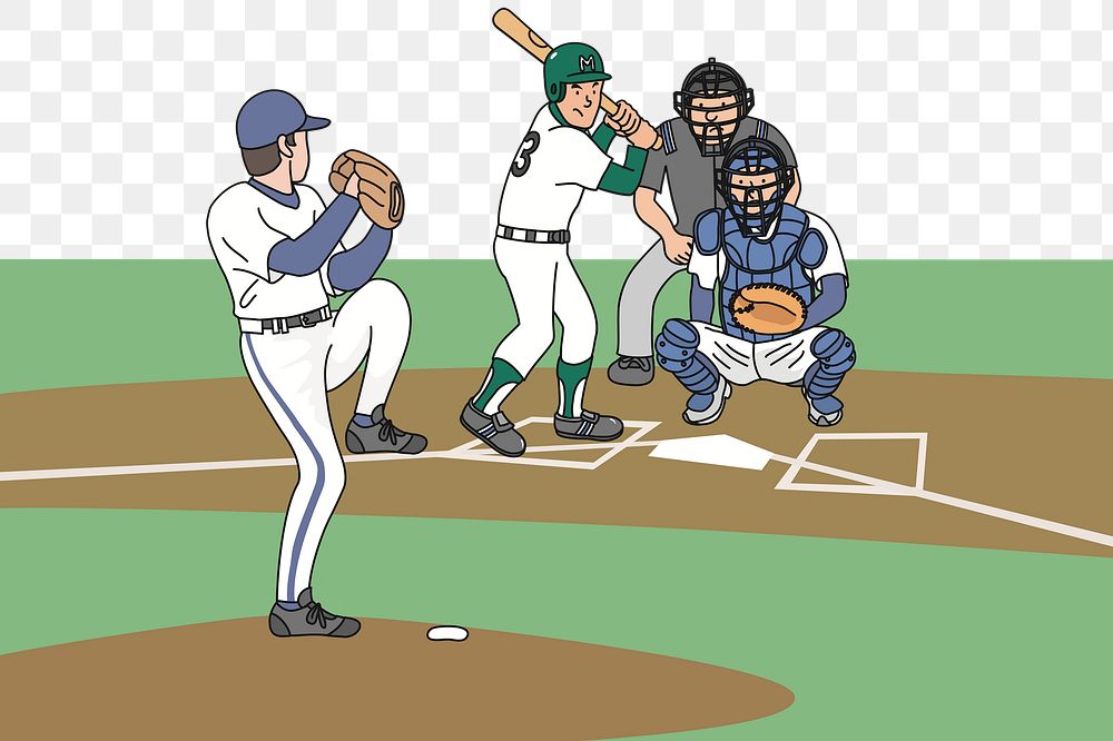 Baseball game png clipart illustration, transparent background. Free public domain CC0 image.