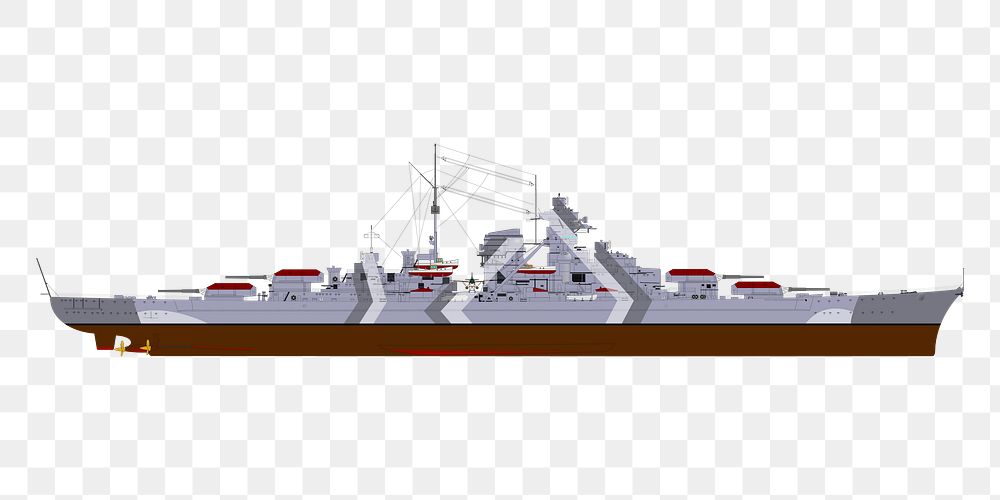 Battleship png clipart illustration, transparent background. Free public domain CC0 image.