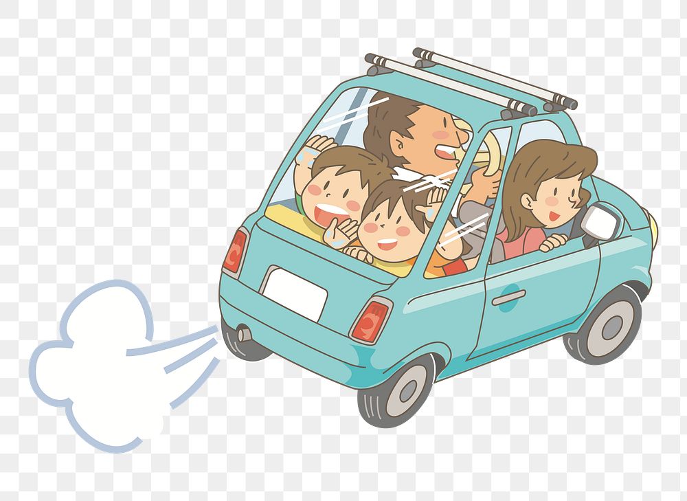 Family trip car png clipart, transparent background. Free public domain CC0 image.