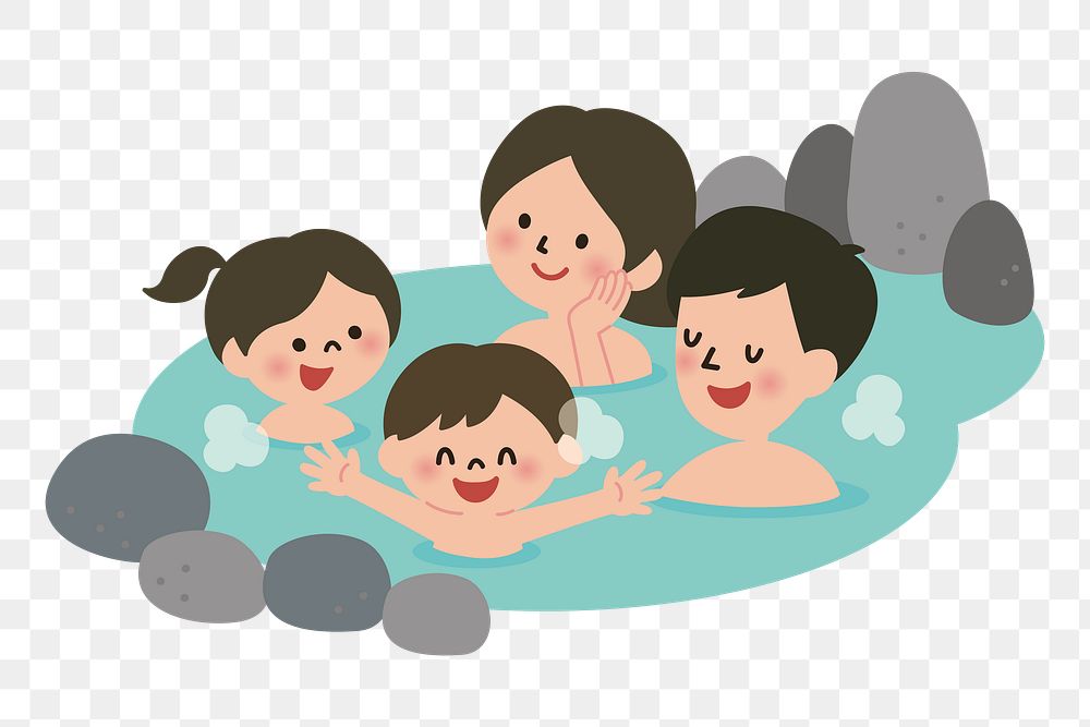 Family onsen bath png clipart, transparent background. Free public domain CC0 image.