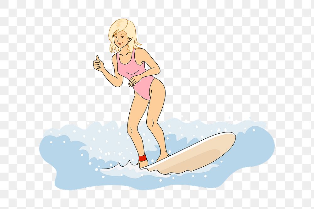 Surfing woman png sticker, transparent background. Free public domain CC0 image.