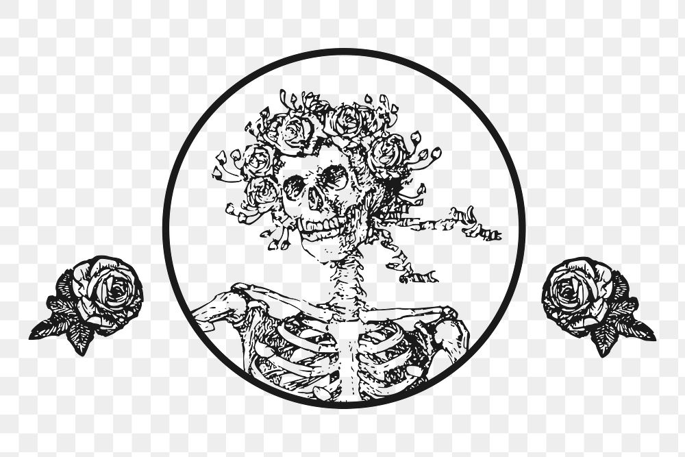 Human bone with rose png illustration, transparent background. Free public domain CC0 image.