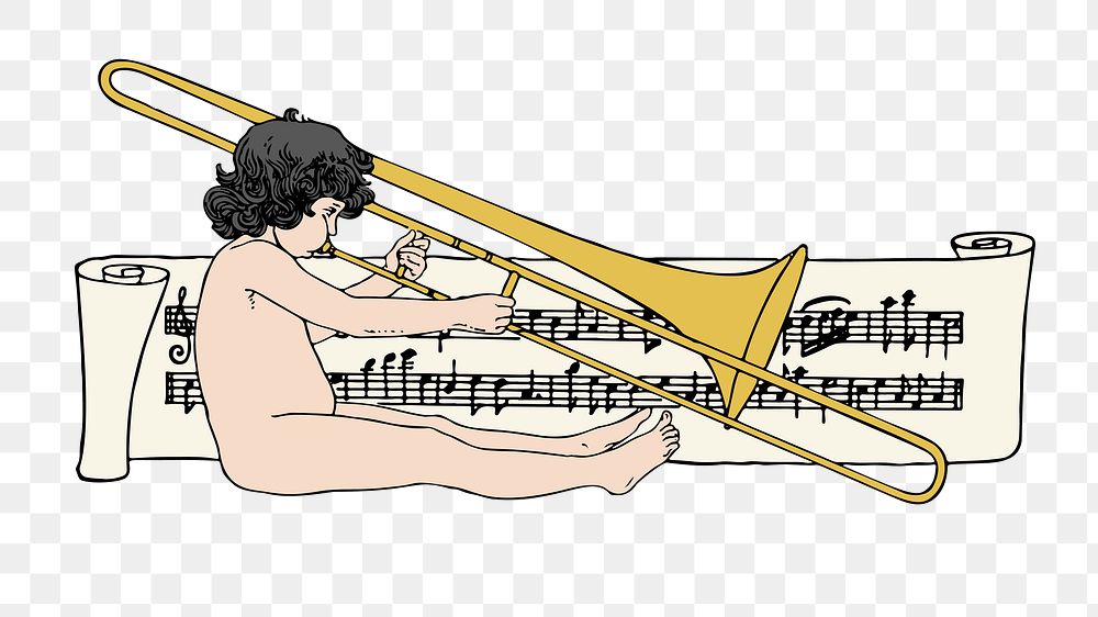 Png baby angel trombone clipart, transparent background. Free public domain CC0 image.