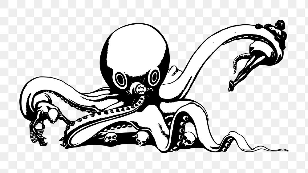 Png evil octopus clipart, transparent background. Free public domain CC0 image.