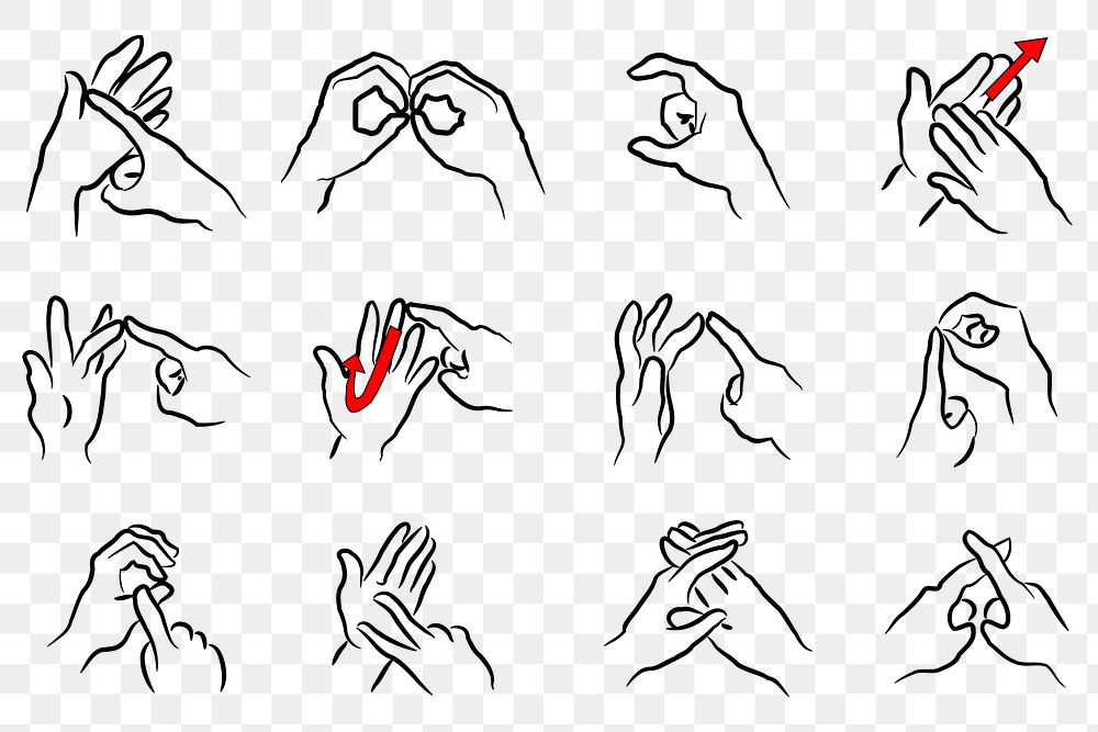 Sign language png sticker set clipart, transparent background. Free public domain CC0 image.