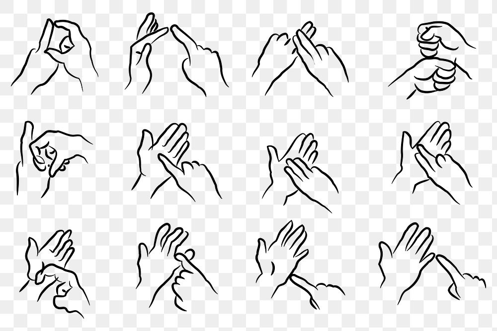 Png sign language set collection clipart, transparent background. Free public domain CC0 image.