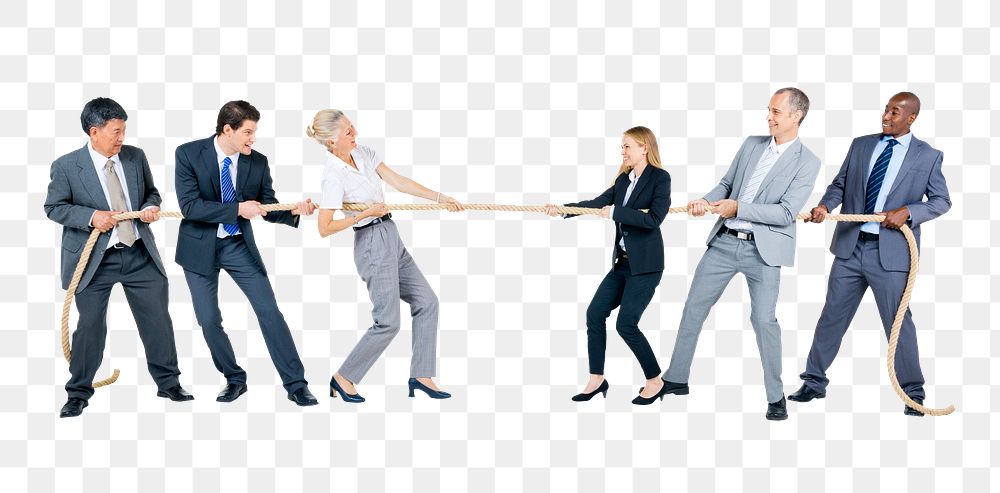 Business people png rope pulling competition, transparent background