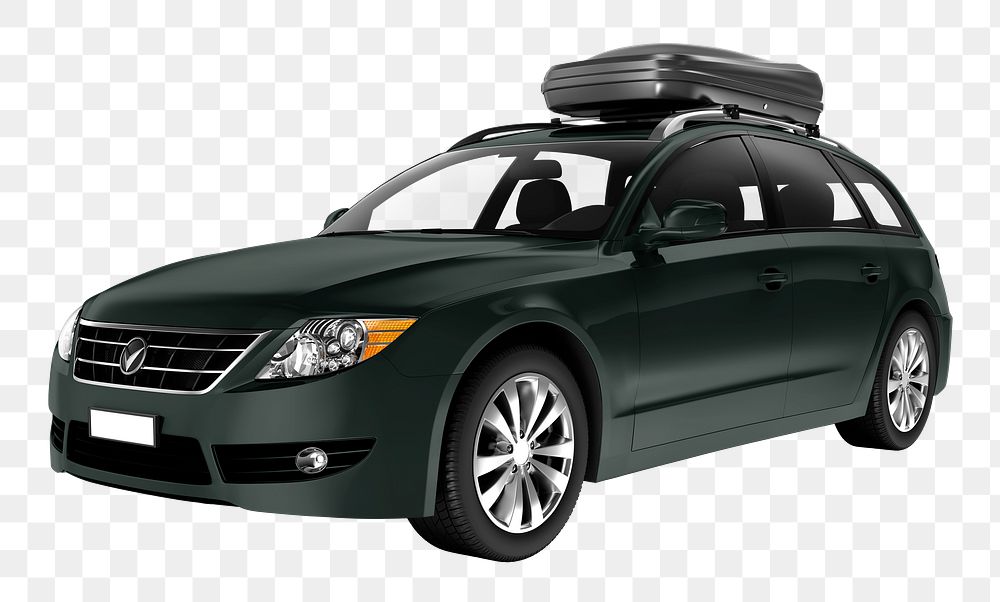 3D car png dark green hatchback, transparent background