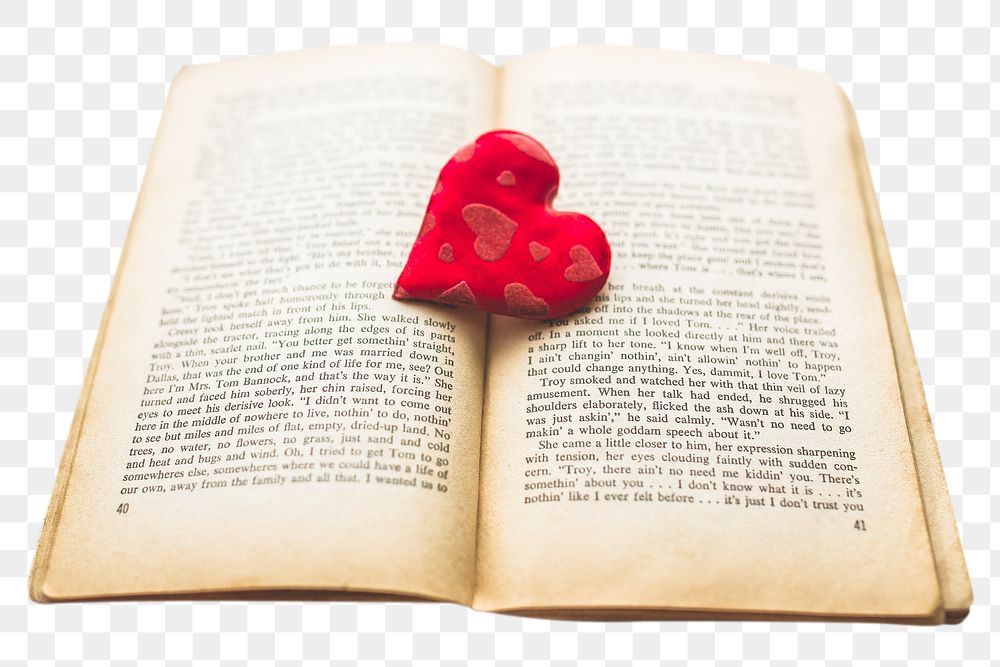 Heart on book png, collage element, transparent background