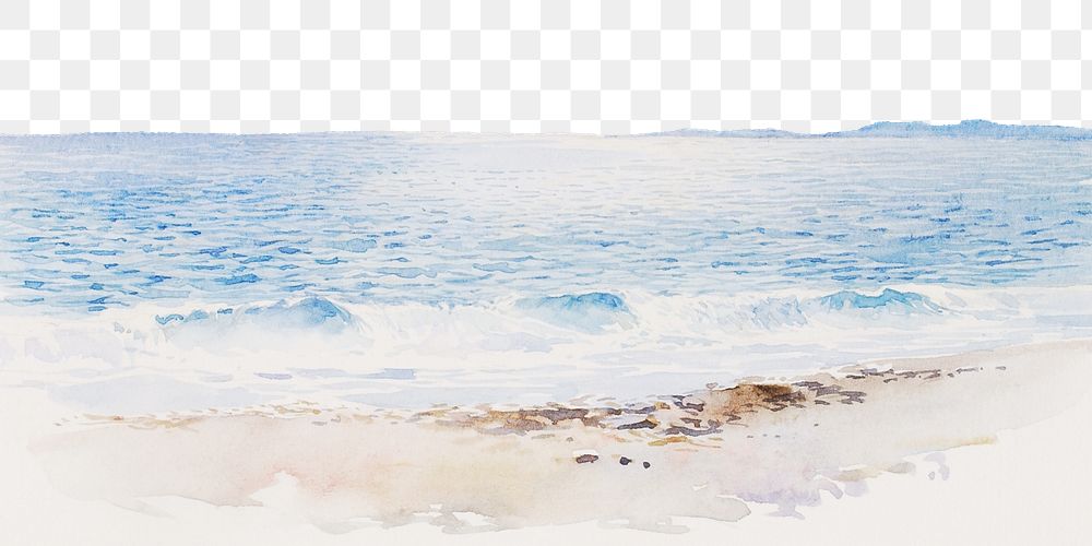 PNG Beach watercolor border  illustration transparent background. Remixed by rawpixel.