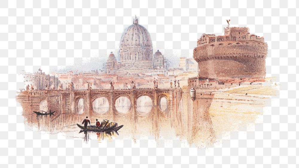 PNG Rome, Castle of St. Angelo illustration transparent background. Remixed by rawpixel.