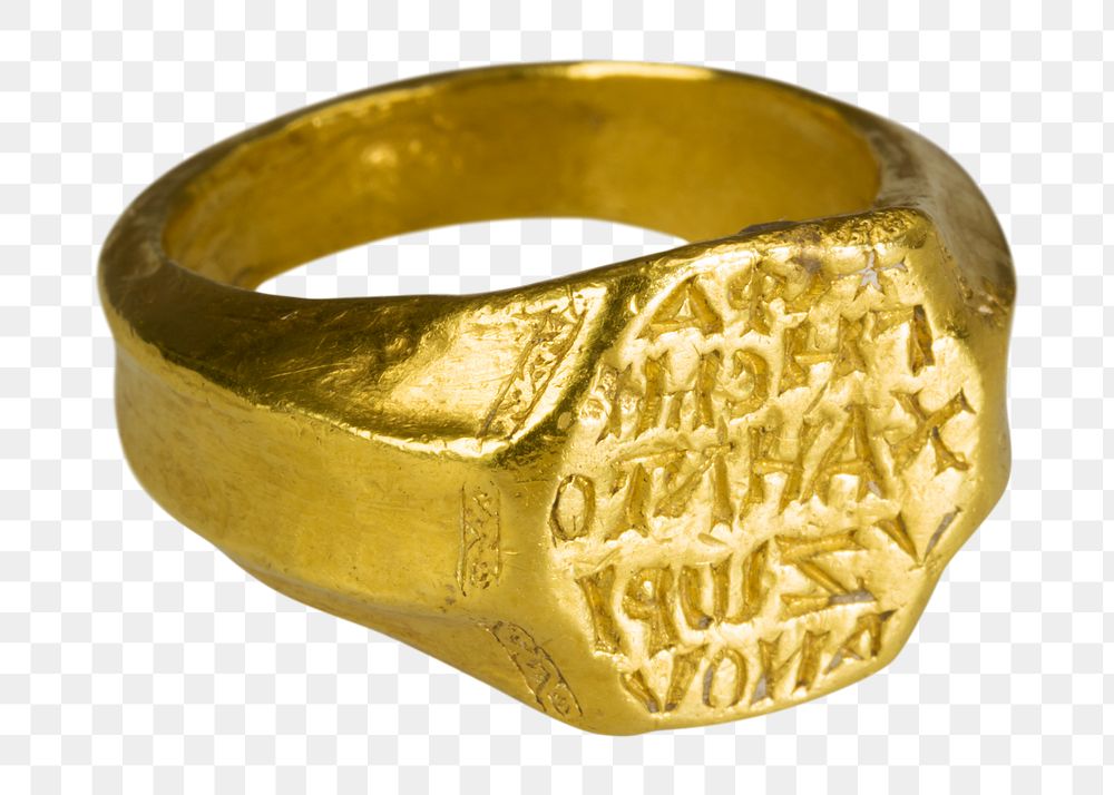 PNG Gold Signet Ring of Michael Zorianos, transparent background.  Remixed by rawpixel. 