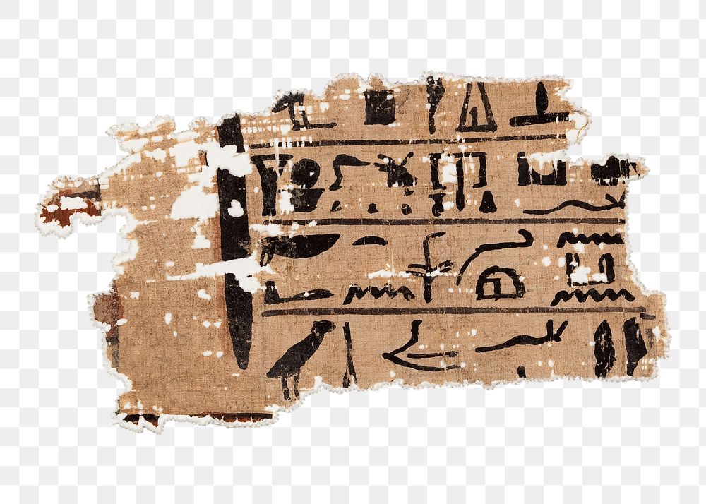 PNG Papyrus fragment, ancient Egyptian art, transparent background.  Remixed by rawpixel. 
