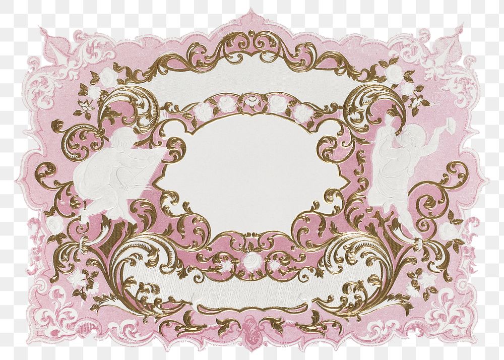 PNG Pink ornate badge, vintage design, transparent background.  Remixed by rawpixel. 